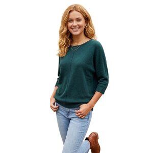 Cynthia Rowley Deep Forest Green 100% Cashmere 3/4 Sleeve Sweater Size M